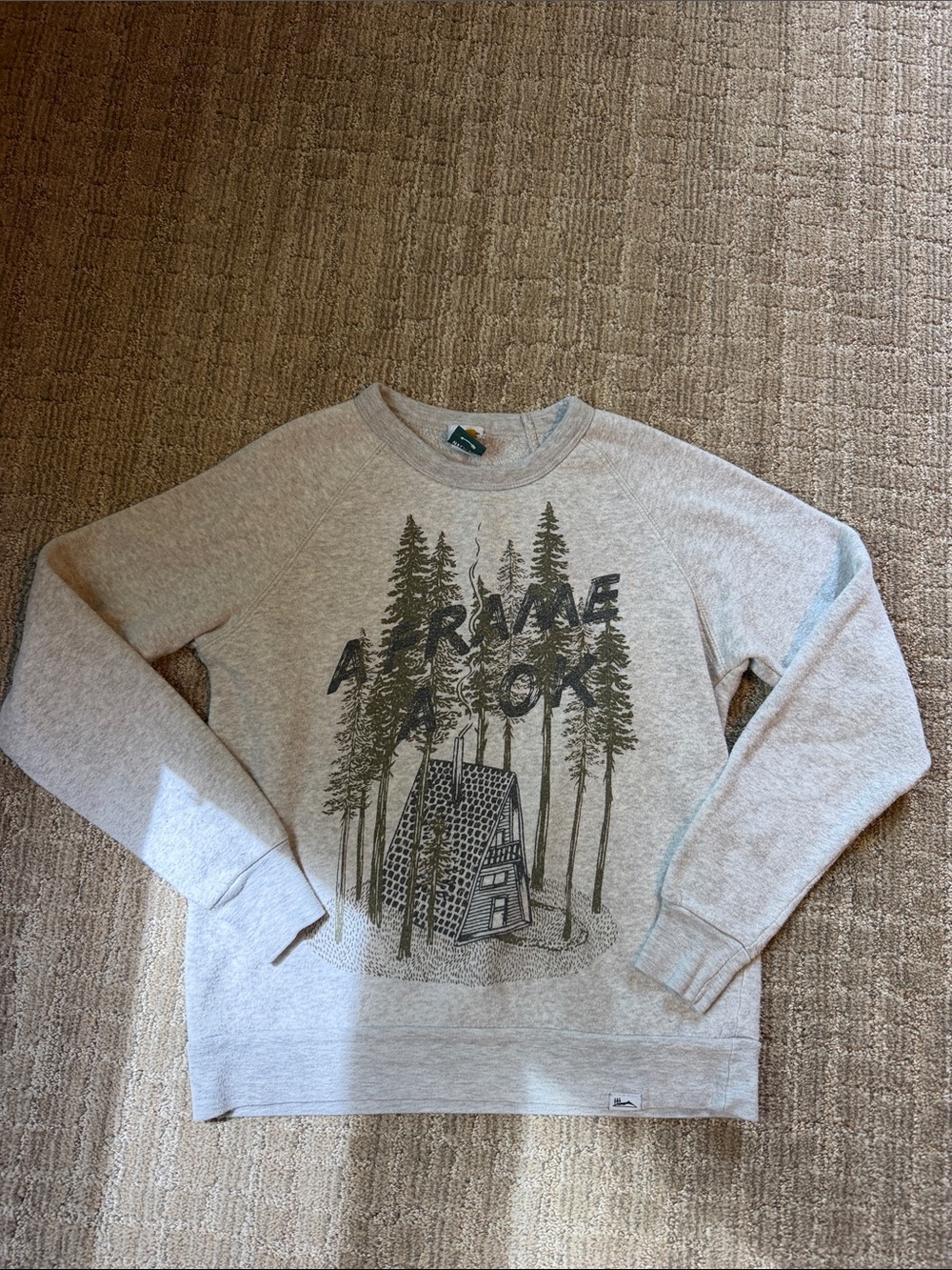 Woosah Gray Graphic Crewneck Sweater - A-Frame Cabin Design Up North Outdoors